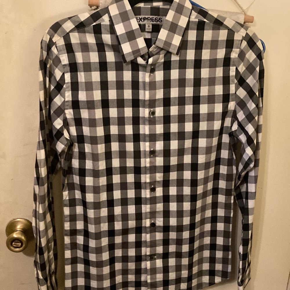 Express Mens Fitted Plaid Button Up